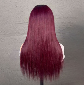 1b/99j 5 x 5 burgundy dark root straight hair color